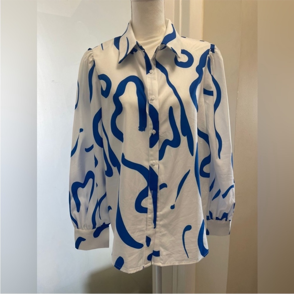 White/Blue Button Blouse